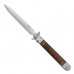 7" Giant Stiletto folding knife 440 steel blade inlay wood handle.
